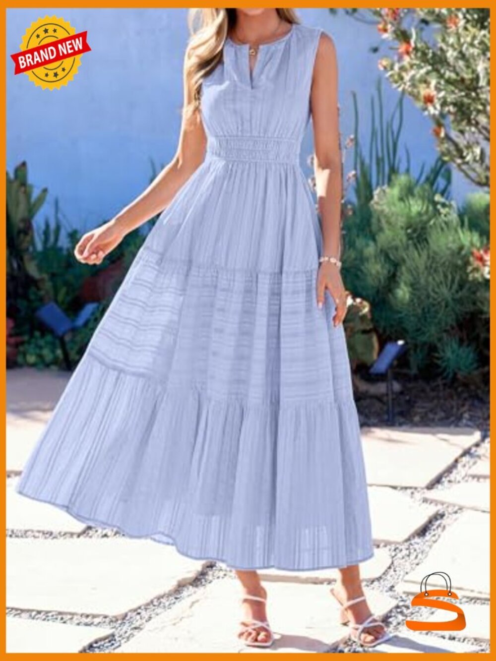 Sleeveless V-Neck Maxi Dress with Pockets Flowy Boho Casual Beach Vacation - Picture 2 of 7